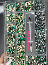 Load image into Gallery viewer, Emerald-1400 Combo High Quality Glass Nail Crystals Bling Box