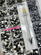 Load image into Gallery viewer, Jet Black 1,400 Nail Rhinestones Crystals Bling Box