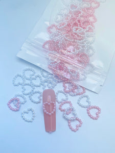 Pink & White Bead Hearts 3D Nail Charms (100 Pieces)