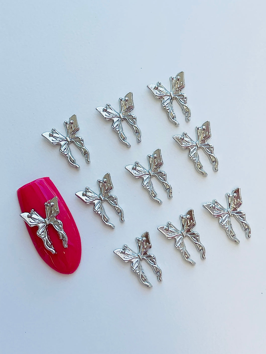 Long Butterfly Silver Nail Charms