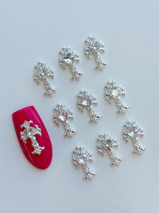 New Silver Crosses with Heart Nail Charms