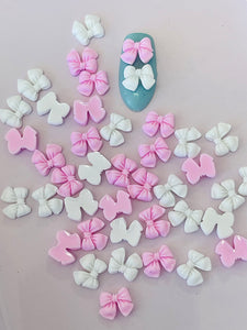 Small Pink & White Bow 3D Nail Charms (50 Pieces)