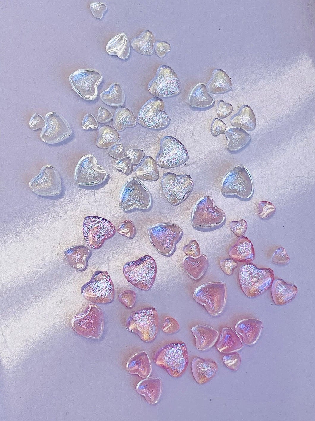 Mixed Aurora Clear & Pink Hearts Nail 3D Charms