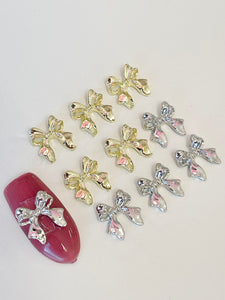 Chrome Silver& Gold Bows Alloy 3D Charms