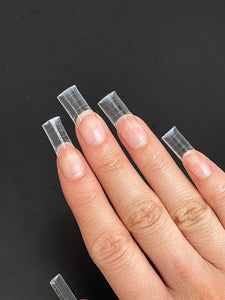 Upgraded XXL No C-Curve Straight Square Half Cover Nail Tips with Lines