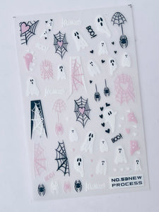 Halloween Pink Spider Web Nail Stickers-#53