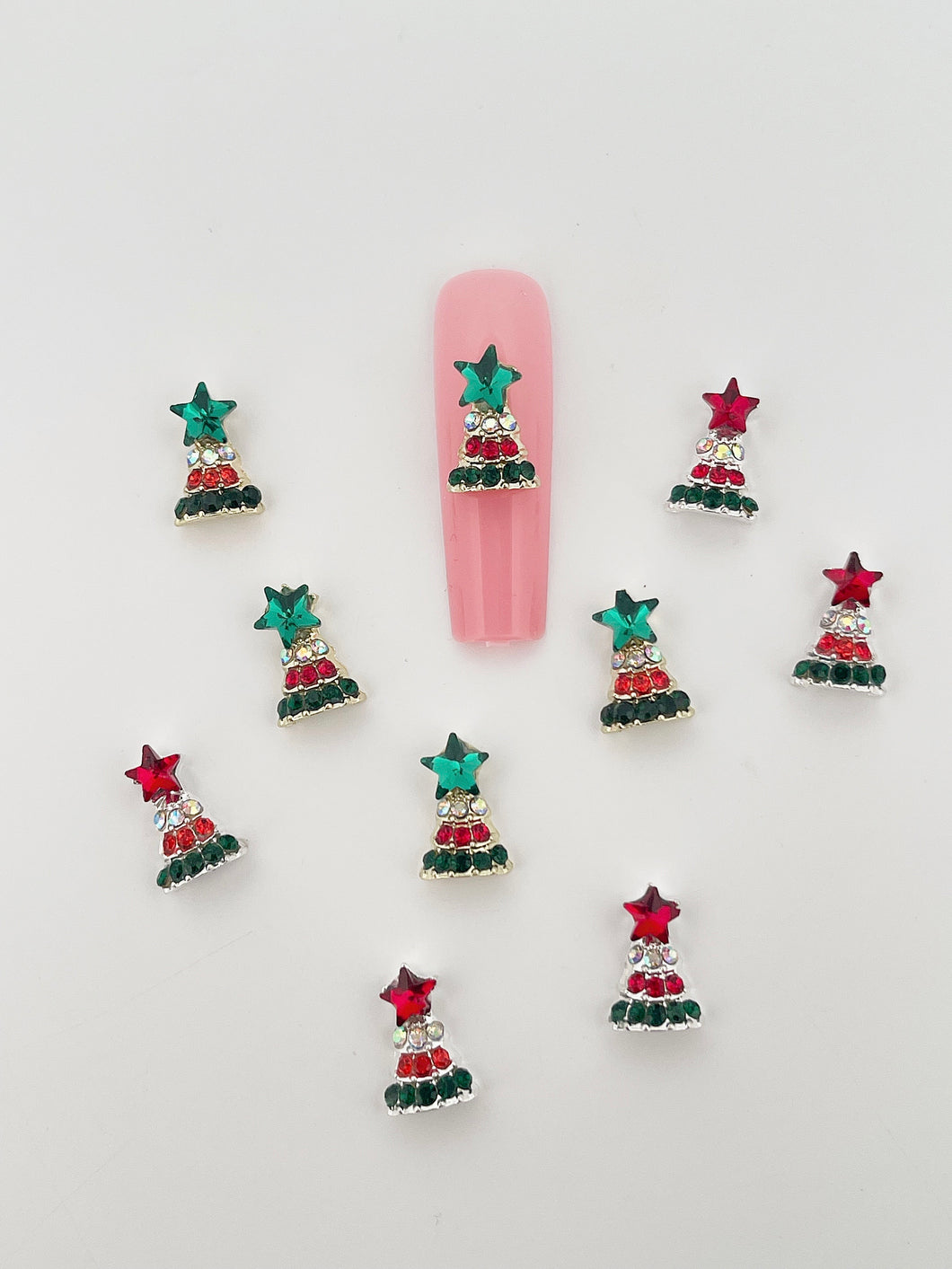 Red& Green Star Christmas Tree Nail Charms 10 pieces