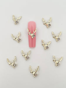 Gold Reindeer Christmas Nail Charms 10 pieces