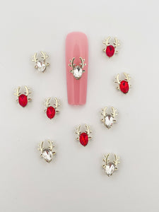 Clear & Red Reindeer Christmas Nail Charms 10 pieces