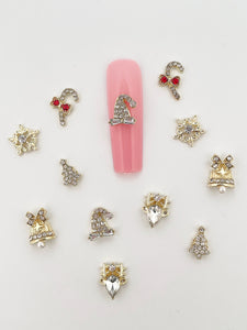Mixed Christmas Gold Alloy Nail Charms 12 pieces
