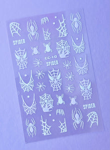 Glow in the Dark White Spider Webs Halloween Nail Stickers-cc 10