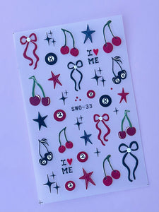 Number 8 Balls Cherry Nail Stickers