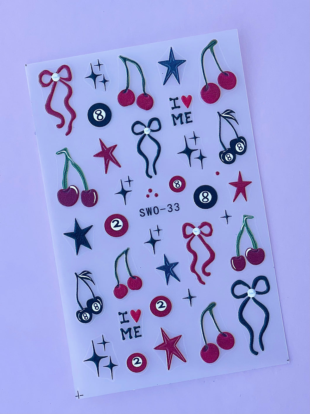 Number 8 Balls Cherry Nail Stickers