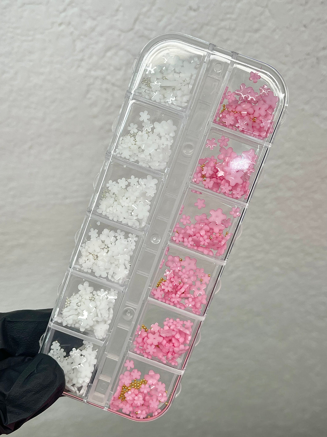 White & Pink 12 grids Resin Flowers Nail Charms