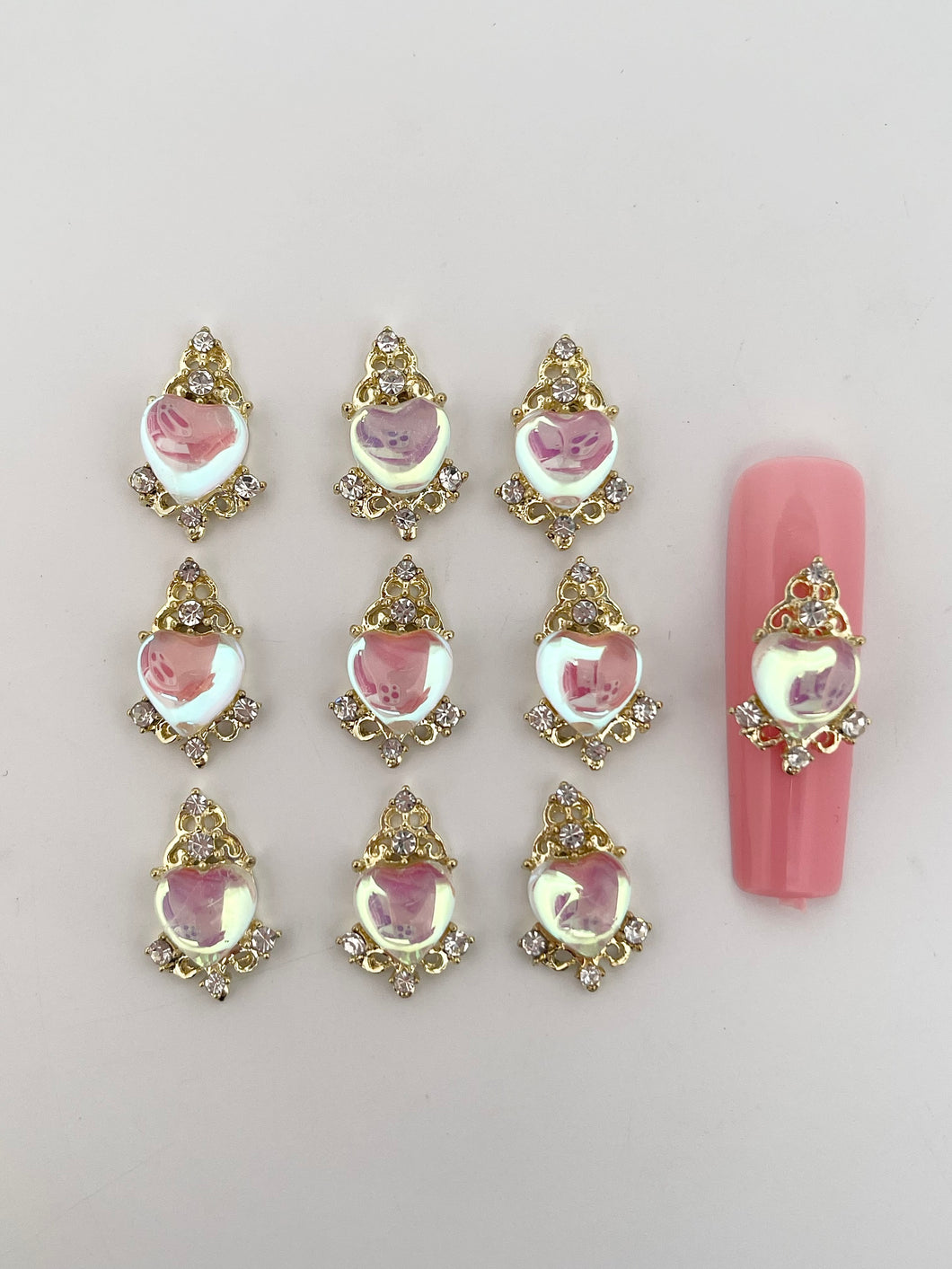 Aurora Pink Heart Alloy Nail Charms-10 Pieces