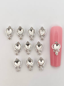 Silver Valentine’s Heart Nail Charms-10 Pieces