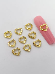 Gold Rim Heart Nail Charms-10 Pieces