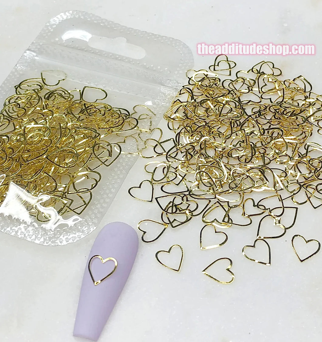 Thin Gold Outline Heart Nail Charms-200 pieces