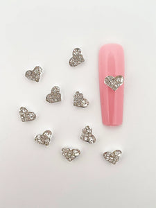 Mini Silver Rhinestone Heart Nail Charms-10 pieces