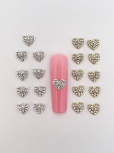 New Rhinestone Full Heart Nail Charms- 10 pieces