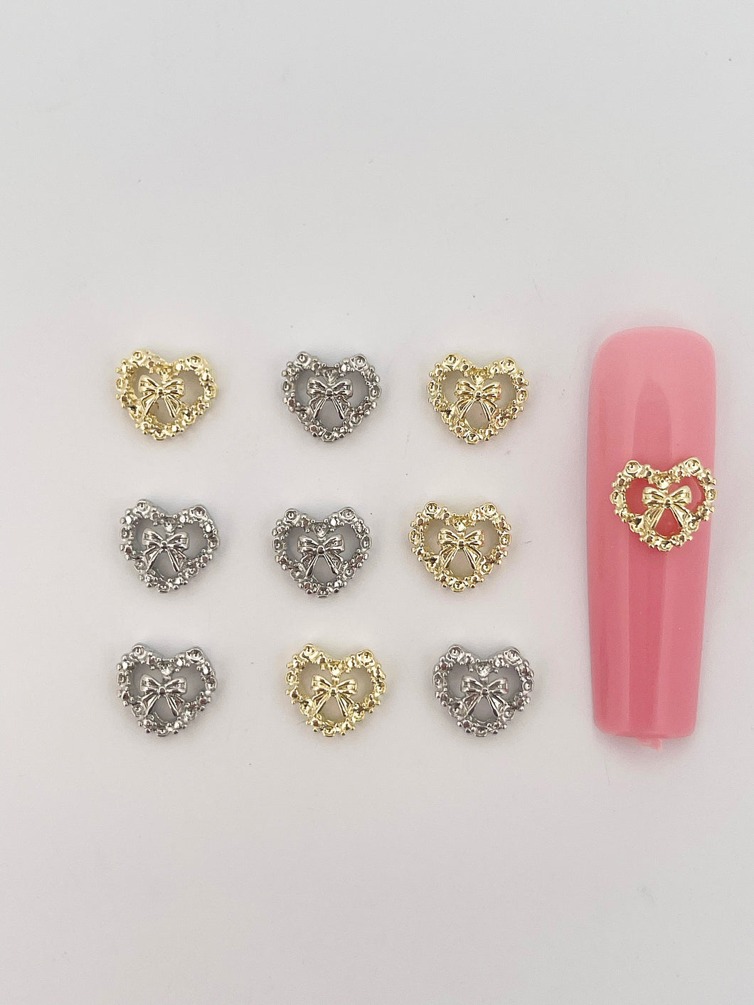 Alloy Heart with Bow Nail Charms- 10 pieces