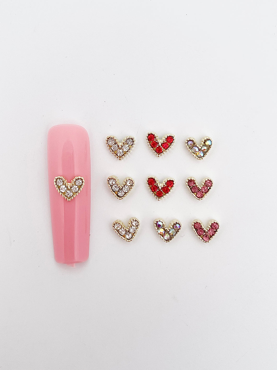 Mixed Gold Colored Rhinestones Heart Nail Charms-10 pieces