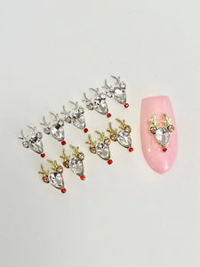 Christmas Gold Silver Reindeer Nail Charms-10pcs