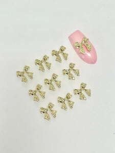 Christmas Textured Gold Nail Bow Charms-10pcs