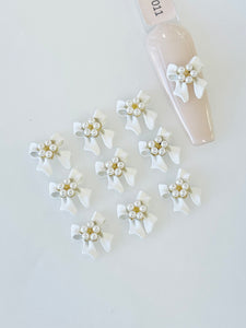 White Pearl Bow Nail Charms-10pcs