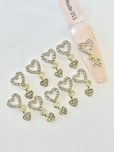 Gold Double Hearts Dangling Nail Charms-10pcs