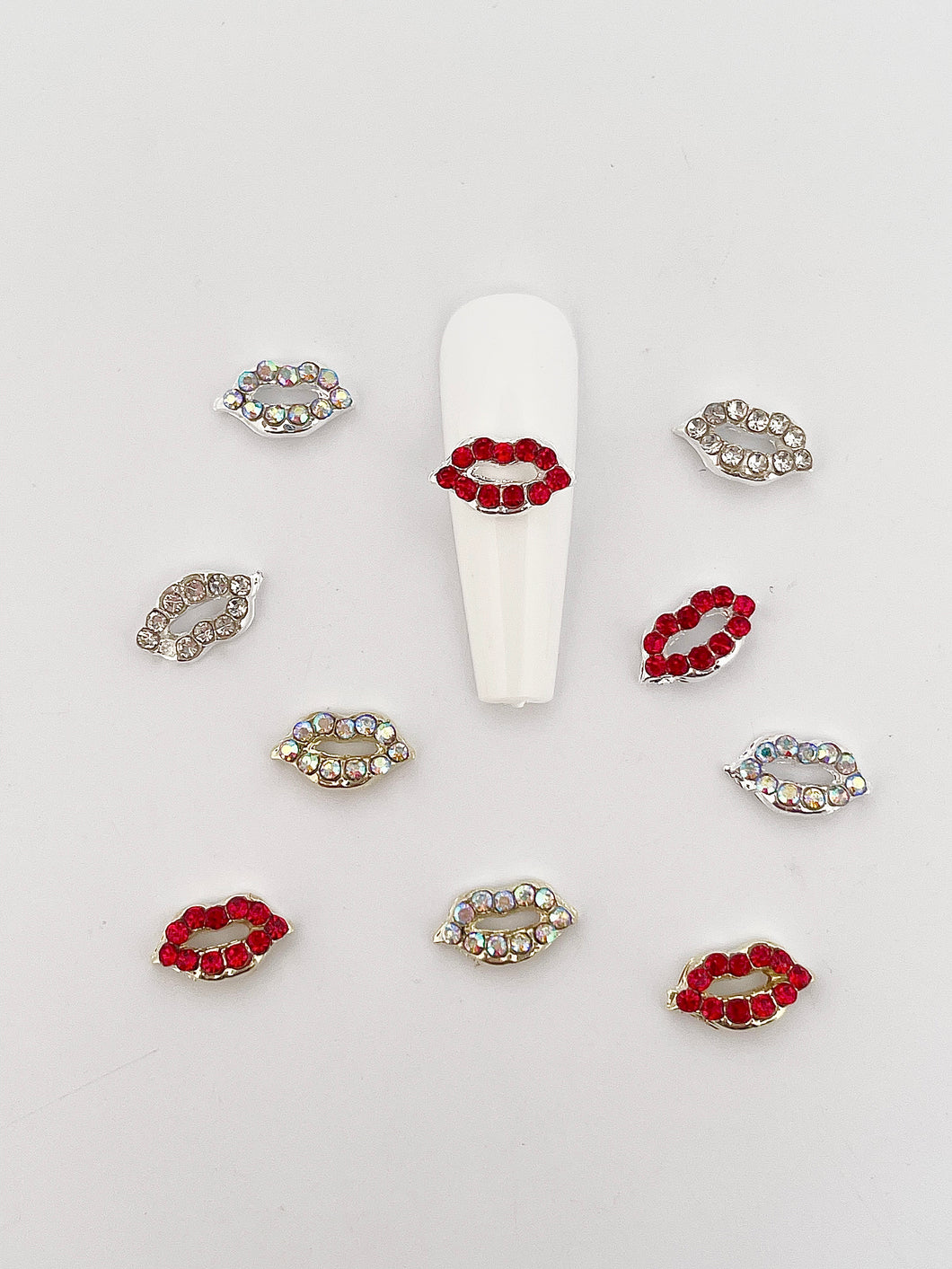 Mixed Colors Valentine Rhinestone Lips Nail Charms -10 Pieces