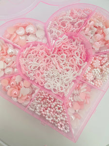 White & Pink Mixed Nail Charms with Heart Box