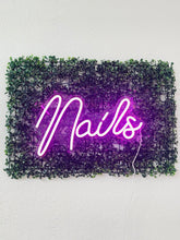 Load image into Gallery viewer, Nails Neon Sign with Grass Wall Backdrop
