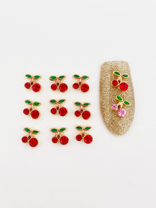 Mini Rhinestones Cherry Nail Charms-10 pieces