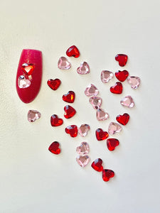 Mini Red Pink Rhinestone Hearts Nail Charms