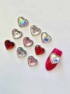 10pcs Gold Rim Hearts Nail Charms