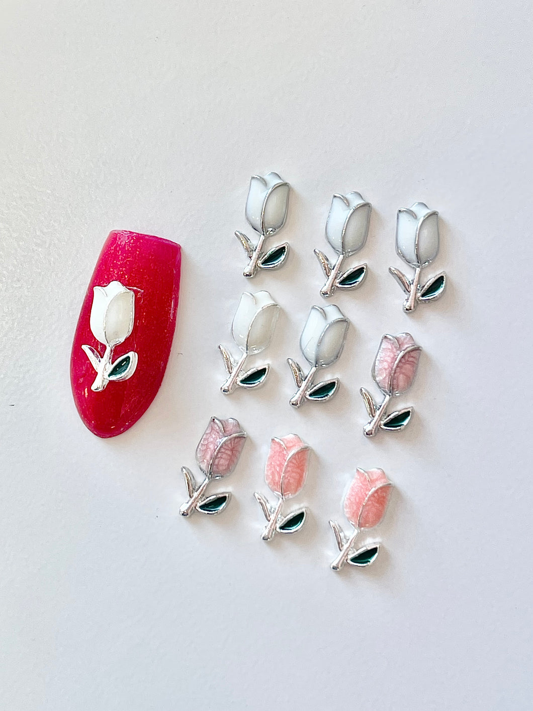 10pcs Mixed Pink & White Roses Nail Charms