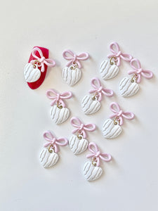 10pcs Dangling Pink & White Heart Bow Nail Charms