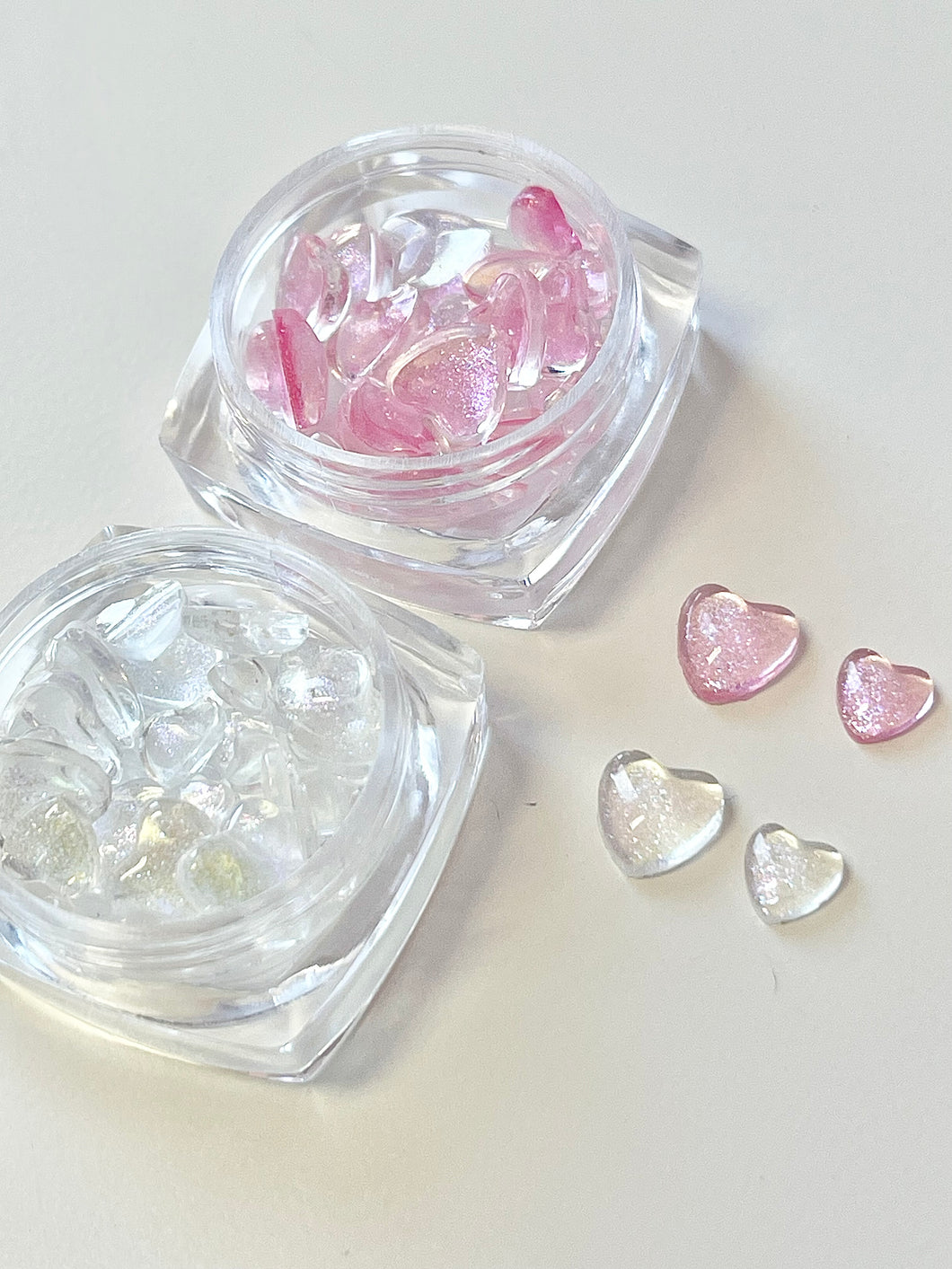 Aurora Heart Pink & Clear Nail Charms