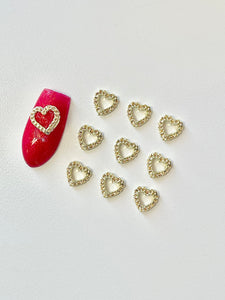 10pcs Gold Round Heart Nail Charms