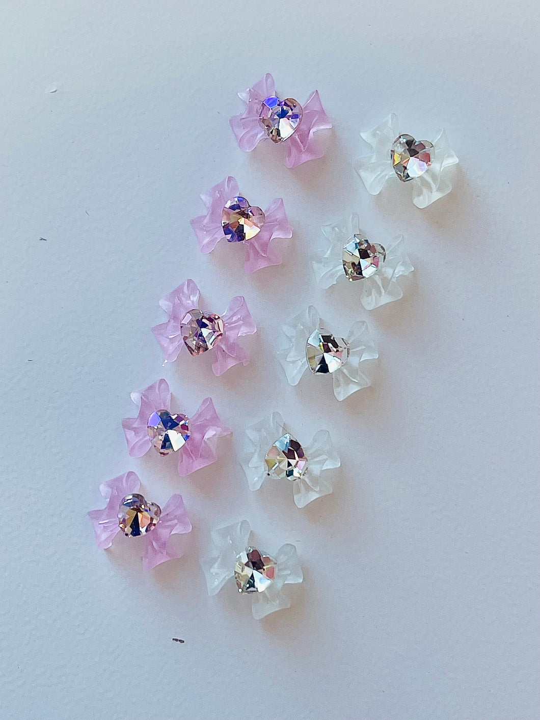 10pcs Pink & Clear Heart with bows Nail Charms