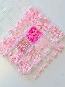 All Pink Mixed Bows Nail Charm Box