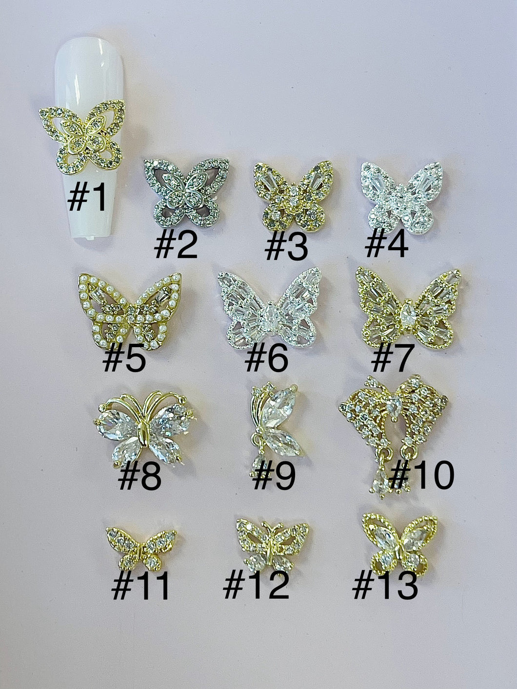 Butterfly Nail Zircon Art Charms-5 pieces