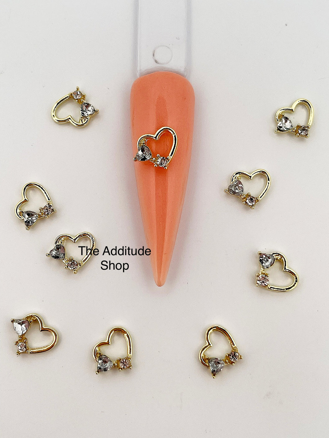 Heart with 2 Rhinestones Alloy Nail Charms-10 Pieces