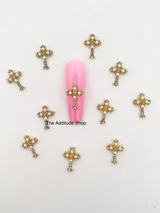 Alloy Crosses with Pearls 3D Nail Charms (10 Pieces)
