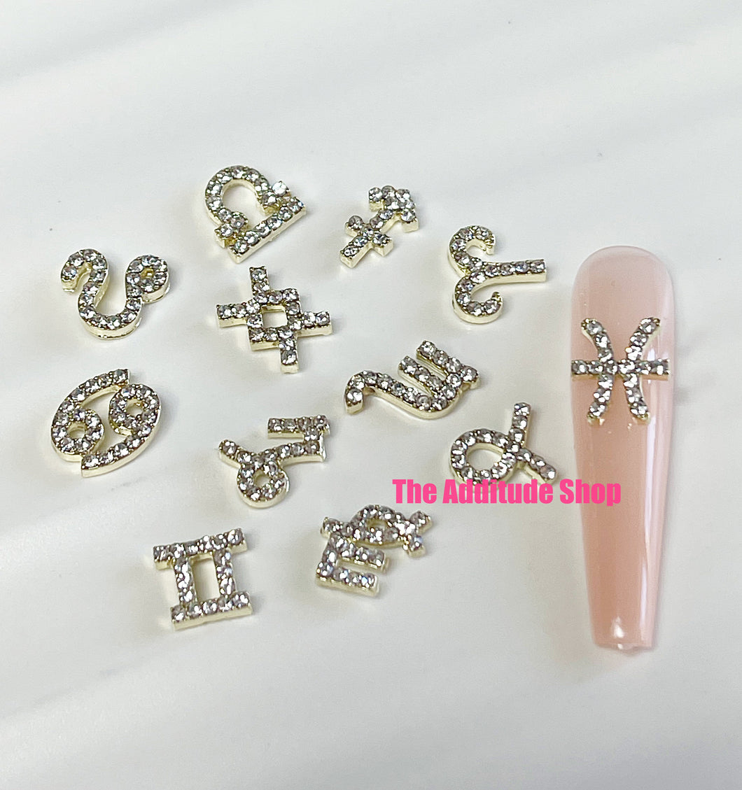 Gold Zodiac 3D Nail Charms-12 Signs