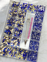 Load image into Gallery viewer, 1400 Combo High Quality Glass Nail Crystals Bling Box-Blue
