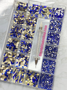 1400 Combo High Quality Glass Nail Crystals Bling Box-Blue