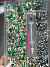 Load image into Gallery viewer, Emerald-1400 Combo High Quality Glass Nail Crystals Bling Box
