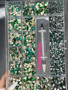 Emerald-1400 Combo High Quality Glass Nail Crystals Bling Box